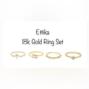 🔥NWT🔥 ettika Keep It Simple 18K Gold Plate Ring Set Clear Crystals Size 8